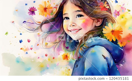 水彩可愛的女孩 水彩可愛的女孩 120435181