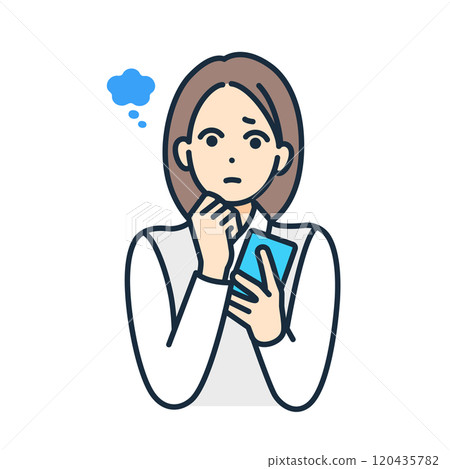 使用SNS的高中生。一個陷入困境、感到焦慮和困惑的女孩的插圖。 120435782