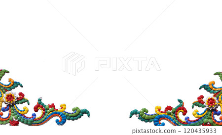This image captures a colorful and intricate mosaic artwork on a white background. The symmetrical placement of the mosaic designs on the bottom corners creates a decorative and vibrant border, This image captures a colorful and intricate mosaic artwork on a white background. The symmetrical placement of the mosaic designs on the bottom corners creates a decorative and vibrant border, 120435933