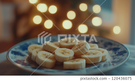Picture of a plate of banana slices Picture of a plate of banana slices 120436075