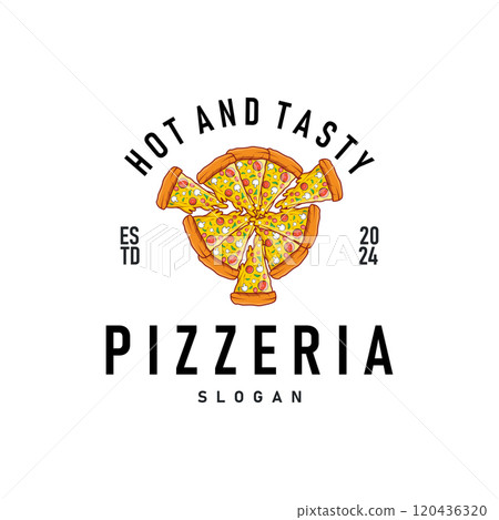 authentic italian food design pizza logo illustration pizzeria concept simple retro vintage template 120436320