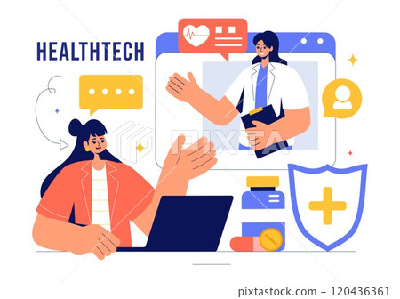 Health Tech Vector Illustration Featuring Modern High Technology Devices used in Everyday Life for Tracking Health Conditions in a Flat Background 120436361