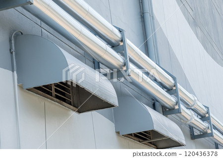 Industry piping installation. Large air conditioner ventilation ducts Industry piping installation. Large air conditioner ventilation ducts 120436378