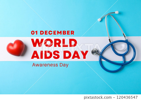 AIDS day, phonendoscope on blue background with text 120436547