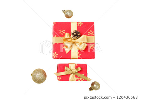 PNG, Christmas gift boxes with Christmas toys isolated on white background. 120436568