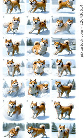 柴犬在雪地裡玩 120436614