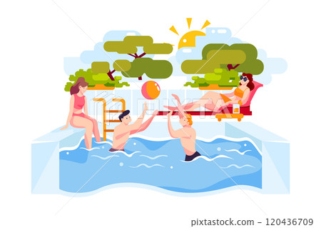 Happy people enjoying swimming pool party 120436709