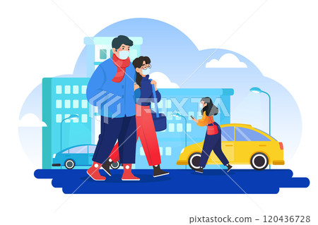 People wearing mask walking on street 120436728