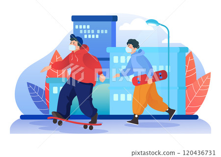 Young people wear mask while playing 120436731