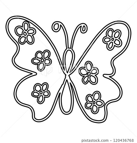 Butterfly outline for animal, tattoo, kid colouring book, art, painting, sketch, spring, summer, zoo, souvenir, cartoon character, comic, mascot, patch, brooch, picnic, park, yard, insect, blossom 120436768