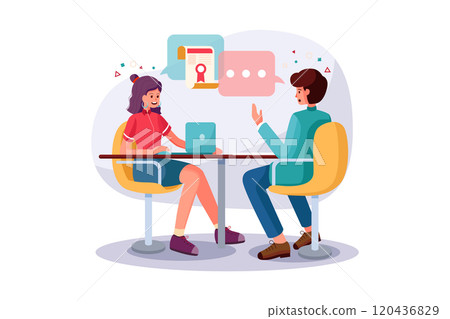 Two businessmen talking about serious topic vector illustration. 120436829