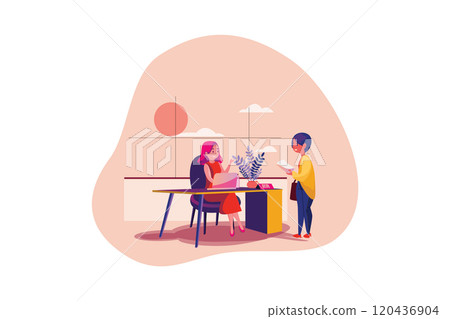 Human resources manager conducting job interview with applicants in office Human resources manager conducting job interview with applicants in office 120436904