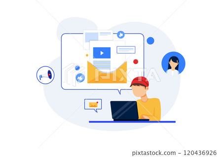 Young man receives many emails 120436926