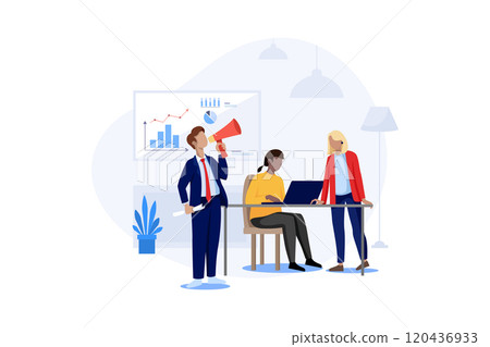 Male business leader speaker talking at meeting with a megaphone 120436933