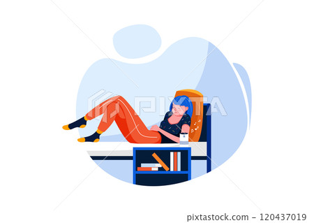 Woman sleeping in the bed listening to music on wireless speaker 120437019