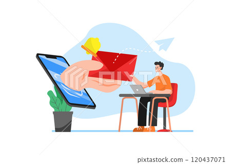 an employee is sitting and working.  a hand poked out from the phone and handed the employee a mail 120437071