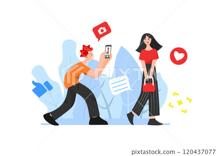 a person is taking pictures of girls in the park to post on social networks 120437077