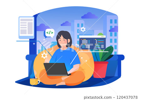 Woman doing her own research on laptop 120437078