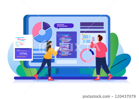 Man and woman are doing research together 120437079