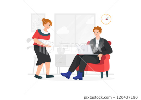 The woman giving documents to the man 120437180