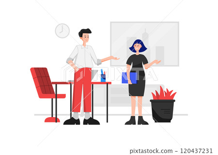 Staff and director are in the office. The staff invited the director to attend the meeting 120437231