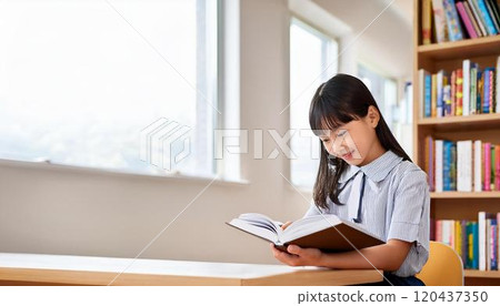 在圖書館看書的女孩 120437350