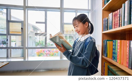 在圖書館看書的女孩 120437371