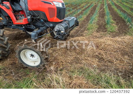 Leek and farm machinery Leek and farm machinery 120437392