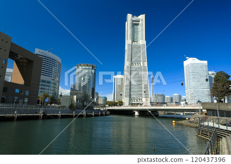 Cityscape: Minato Mirai as seen from the Kannai Walkway in Yokohama 120437396