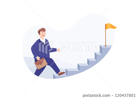 Businessman Character Running Up Stairway to the Top 120437801