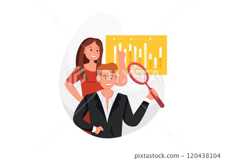 Business woman and man measure datas, indicators Business woman and man measure datas, indicators 120438104
