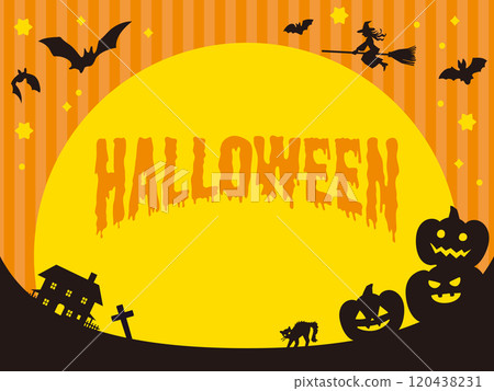 Witch and pumpkin silhouette Halloween banner background_illustration Witch and pumpkin silhouette Halloween banner background_illustration 120438231