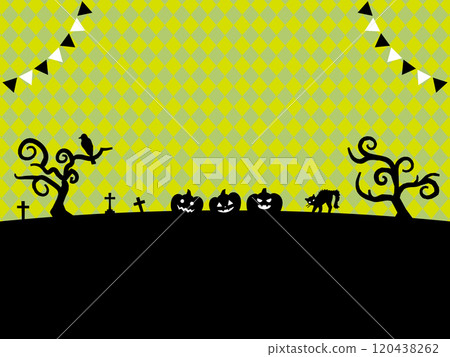 Halloween banner background with black silhouette and checkered pattern_illustration 120438262