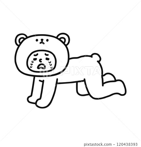 A person wearing a bear costume, shock, line drawing 120438393