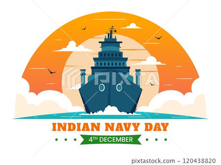 Indian Navy Day Vector Illustration on December 4, Featuring Fighter Ships, Saluting Soldiers, and Military Appreciation in a Flat Style Background 120438820