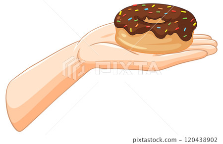 Hand Holding a Chocolate Donut Hand Holding a Chocolate Donut 120438902