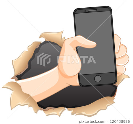 Hand Holding Smartphone Through Paper 120438926