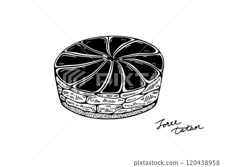 Sketchy line drawing of tarte tatin 120438958