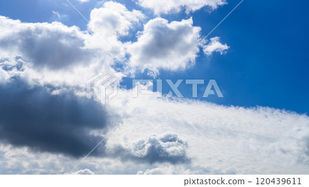 許多白雲在秋天的藍天上兩層流動 120439611