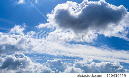 許多白雲在秋天的藍天上兩層流動 120439659