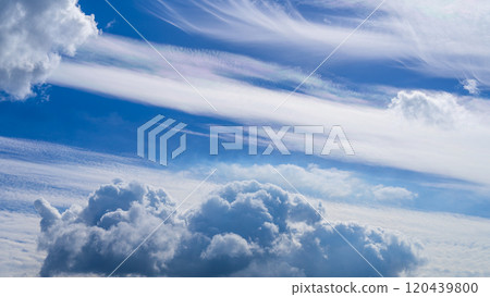 Many white clouds flowing in two layers in the blue autumn sky Many white clouds flowing in two layers in the blue autumn sky 120439800