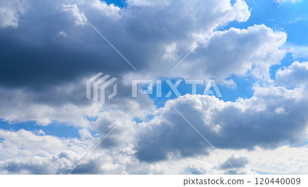 許多白雲在秋天的藍天上兩層流動 120440009