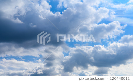 許多白雲在秋天的藍天上兩層流動 120440011