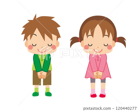 Illustration of cute little boys and girls bowing, set, white background, vector, clip art Illustration of cute little boys and girls bowing, set, white background, vector, clip art 120440277
