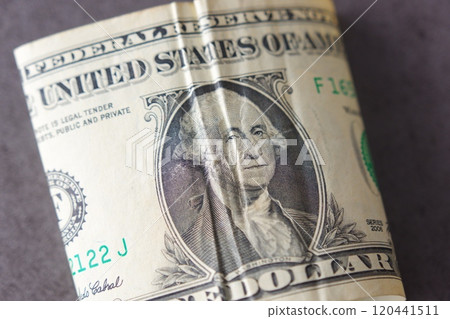 美元 (US$) 1 美元紙幣，上面印有美國第一任總統喬治華盛頓 (George Washington) 120441511