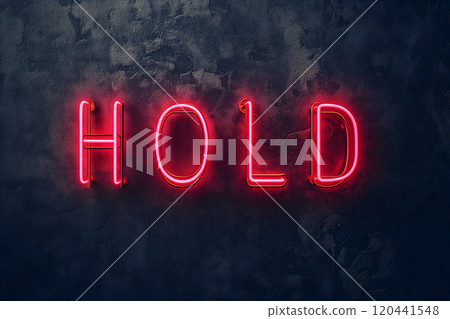 Neon inscription hold on dark shabby wall 120441548