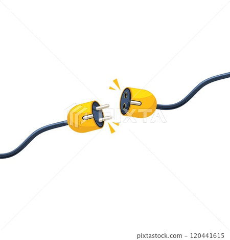 cartoon of a disconnected power plug or icon for lost signal or also an error icon for an internet site 120441615