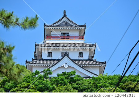 唐津城天守閣、石牆和藍天映照下的景色 唐津城天守閣、石牆和藍天映照下的景色 120442015