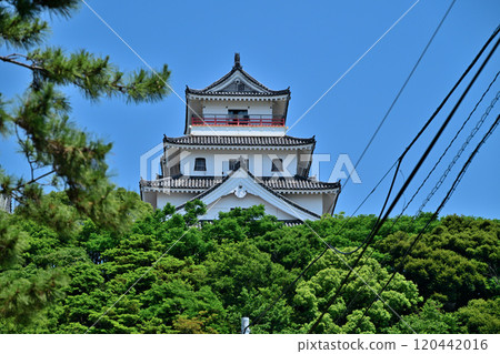 唐津城天守閣、石牆和藍天映照下的景色 唐津城天守閣、石牆和藍天映照下的景色 120442016