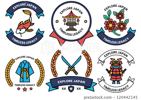 A set of different badges in concept of Explore Japan 120442145